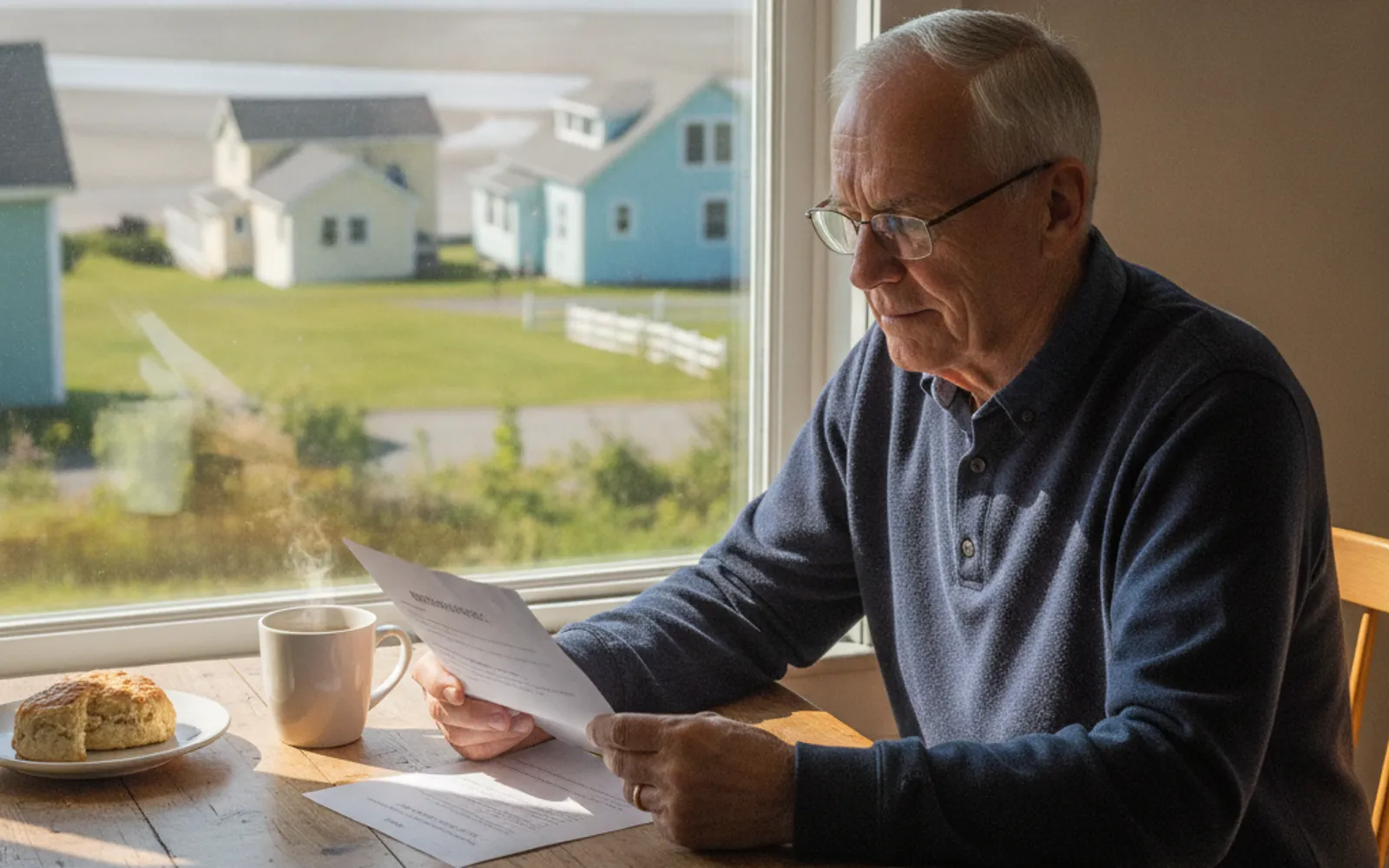 Homeowner reading an insurance letter about an aging oil tank